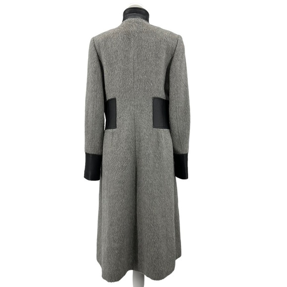 ANDEAN TRADITION Suri Alpaca Wool Leather Trimmed Coat Taupe & Black Size Medium - Picture 2 of 9